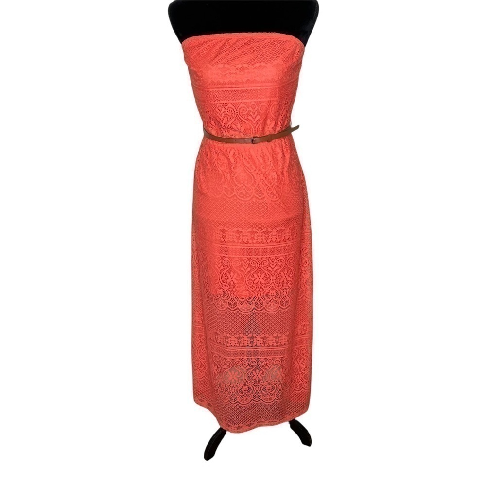 Ultra Flirt Lace Overlay Strapless Tube Dress with Belt Size Medium